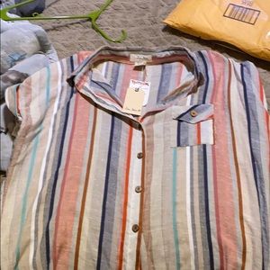 Button down stripped cropped shirt